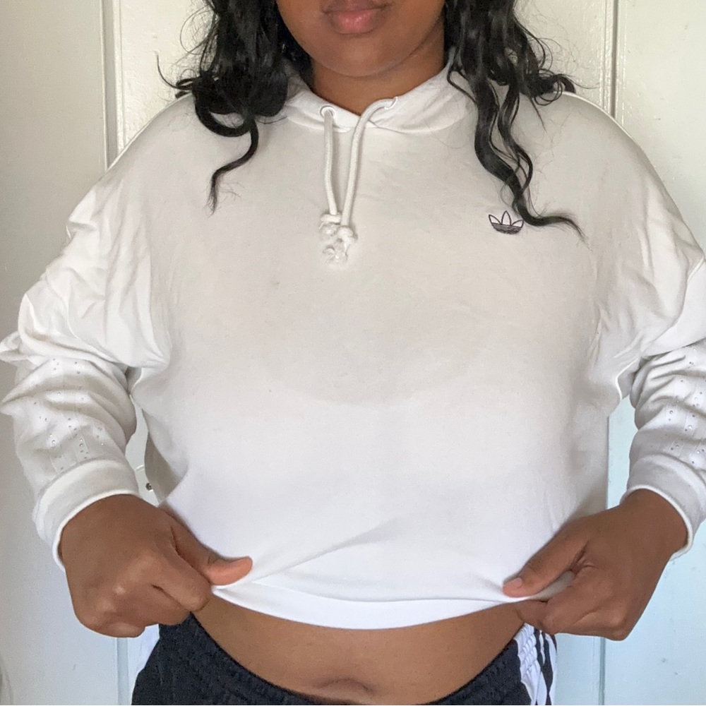 White adidas cropped hoodie